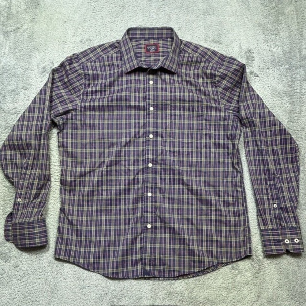 UNTUCKit Shirt Mens XL Navy Plaid Slim Fit Long Sleeve Casual Talty Button EUC